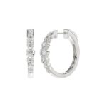 14K WHITE GOLD 1.00CT ROUND DIAMOND LADIES HOOPS EARRINGS - Image 3