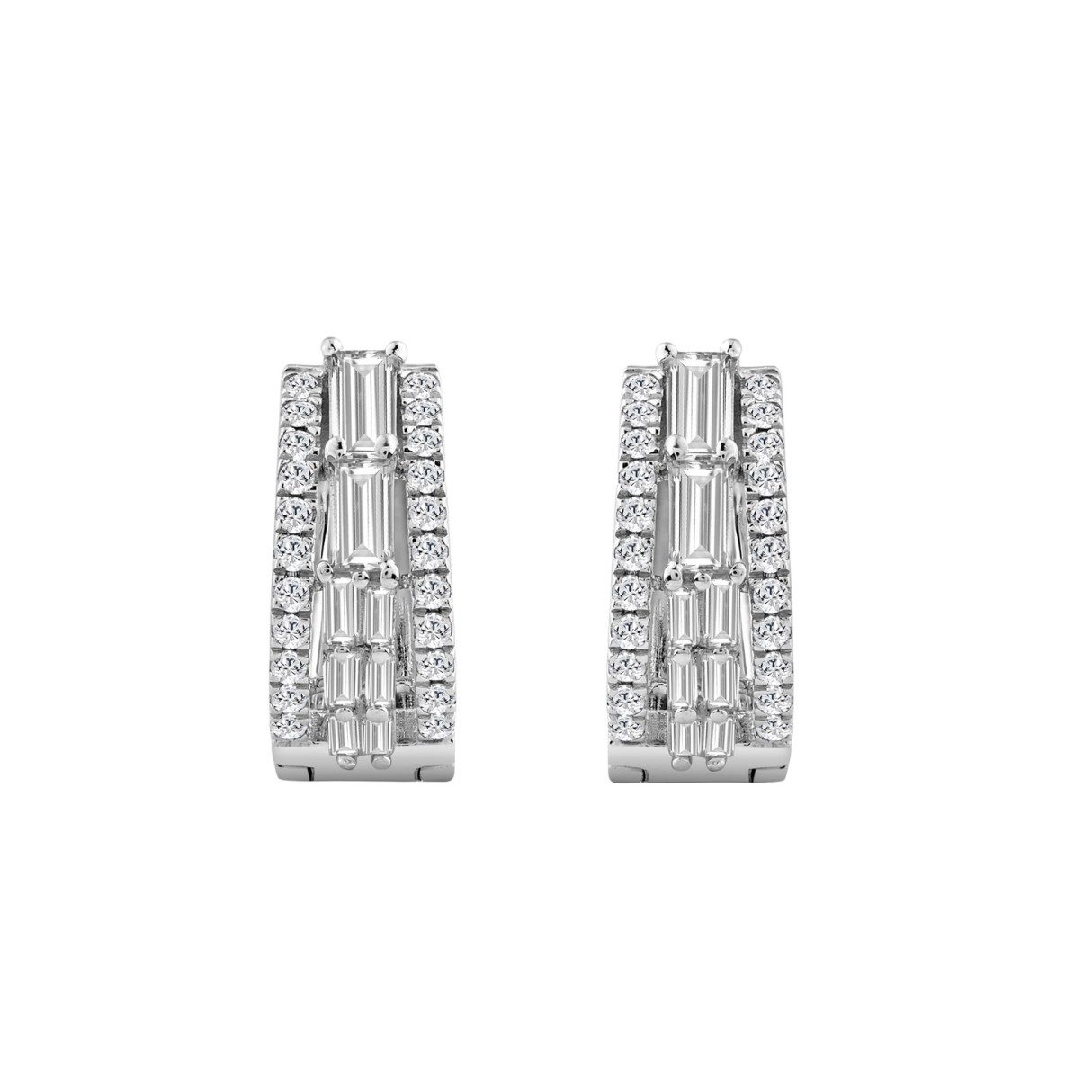 14K WHITE GOLD 1.00CT ROUND/BAGUETTE DIAMOND LADIES EARRINGS - Image 1