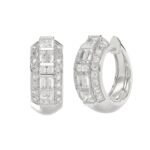 14K WHITE GOLD 1.00CT ROUND/PRINCESS/BAGUETTE DIAMOND LADIES EARRINGS - Image 3