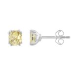 14K WHITE GOLD 1.00CT YELLOW CUSHION DIAMOND LADIES EARRINGS - Image 2