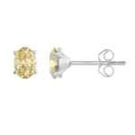 14K WHITE GOLD 1.00CT YELLOW OVAL DIAMOND LADIES EARRINGS - Image 2