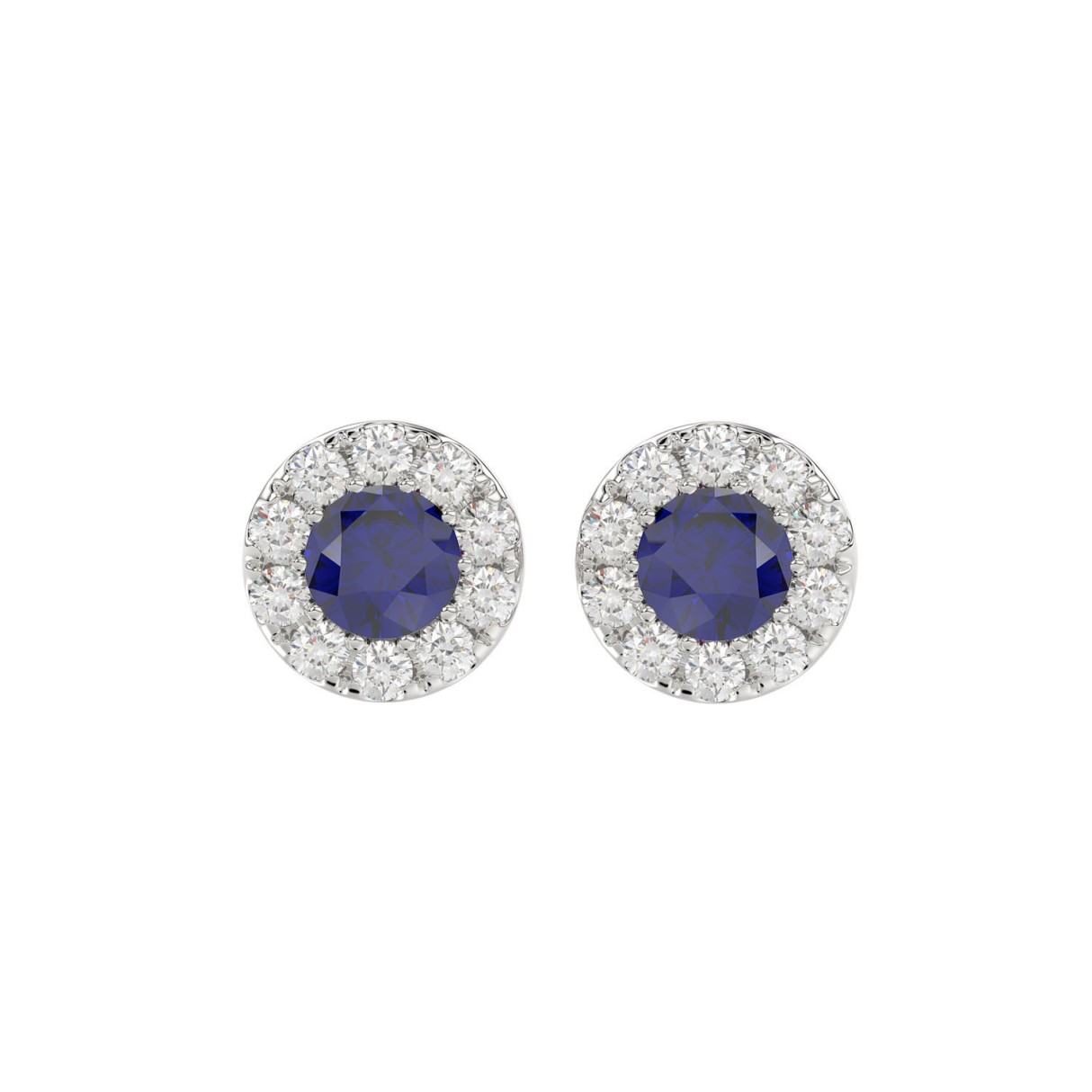 14K WHITE GOLD 1/2CT ROUND/BLUE SAPPHIRE ROUND DIAMOND LADIES EARRINGS - Image 1
