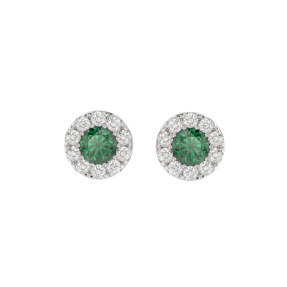 14K WHITE GOLD 1/2CT ROUND/ROUND GREEN EMERALD DIAMOND LADIES EARRING - Image 1