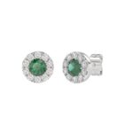 14K WHITE GOLD 1/2CT ROUND/ROUND GREEN EMERALD DIAMOND LADIES EARRING - Image 3