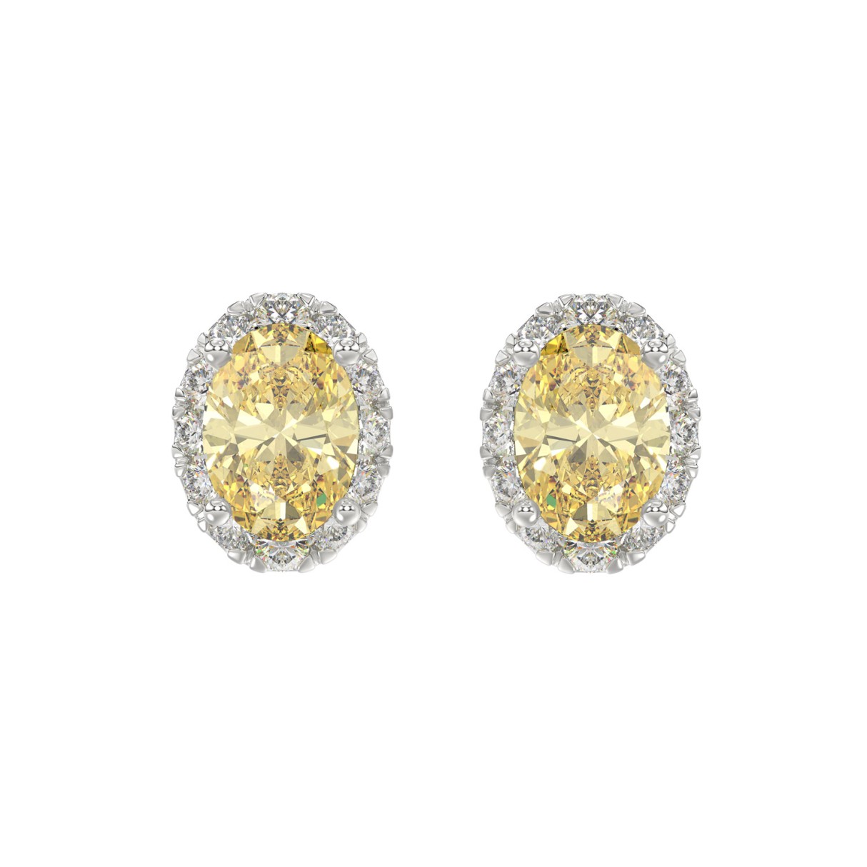 14K WHITE GOLD 2 1/2CT ROUND/YELLOW OVAL DIAMOND LADIES EARRINGS - Image 1