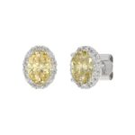 14K WHITE GOLD 2 1/2CT ROUND/YELLOW OVAL DIAMOND LADIES EARRINGS - Image 2