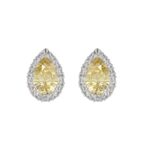 14K WHITE GOLD 2 1/2CT ROUND/YELLOW PEAR DIAMOND LADIES EARRING (CENTER STONE PEAR DIAMOND 1CT)