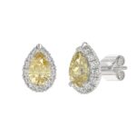 14K WHITE GOLD 2 1/2CT ROUND/YELLOW PEAR DIAMOND LADIES EARRING (CENTER STONE PEAR DIAMOND 1CT) - Image 3