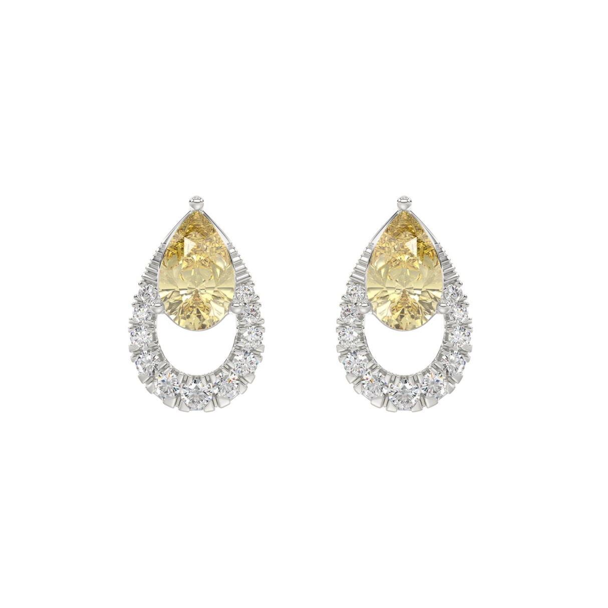 14K WHITE GOLD 2 1/2CT ROUND/YELLOW PEAR DIAMOND LADIES EARRINGS - Image 1
