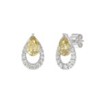 14K WHITE GOLD 2 1/2CT ROUND/YELLOW PEAR DIAMOND LADIES EARRINGS - Image 2