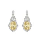 14K WHITE GOLD 2 1/3CT ROUND/YELLOW OVAL DIAMOND LADIES EARRINGS