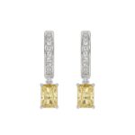 14K WHITE GOLD 2 1/4CT ROUND/YELLOW RADIANT DIAMOND LADIES EARRINGS