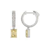14K WHITE GOLD 2 1/4CT ROUND/YELLOW RADIANT DIAMOND LADIES EARRINGS - Image 3