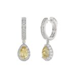 14K WHITE GOLD 2 3/4CT ROUND/YELLOW PEAR DIAMOND LADIES HOOP EARRINGS - Image 3