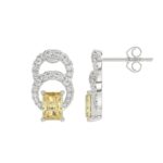 14K WHITE GOLD 2 3/4CT ROUND/YELLOW RADIANT DIAMOND LADIES EARRINGS - Image 3