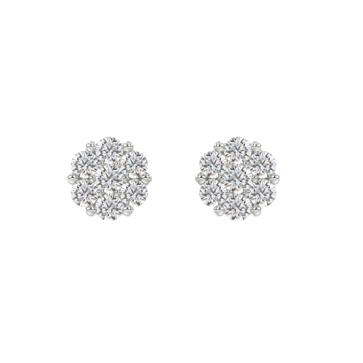 14K WHITE GOLD 2.00CT ROUND DIAMOND LADIES FLOWER EARRINGS - Image 1