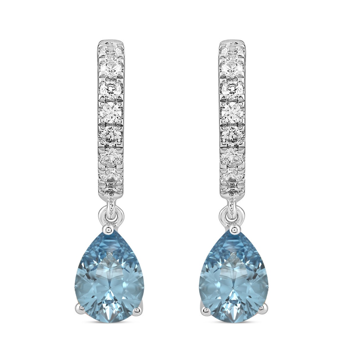 14K WHITE GOLD 2.00CT ROUND/BLUE PEAR DIAMOND LADIES EARRINGS - Image 1