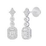 14K WHITE GOLD 2CT ROUND EMERALD DIAMOND LADIES LINEAR EARRINGS (CENTER STONE EMERALD DIAMOND 1CT ) - Image 2