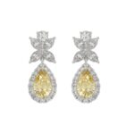 14K WHITE GOLD 3 1/2CT ROUND/YELLOW PEAR/MARQUISE DIAMOND LADIES EARRINGS