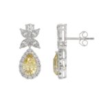 14K WHITE GOLD 3 1/2CT ROUND/YELLOW PEAR/MARQUISE DIAMOND LADIES EARRINGS - Image 3
