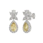 14K WHITE GOLD 3 1/2CT ROUND/YELLOW PEAR/MARQUISE DIAMOND LADIES EARRINGS - Image 2