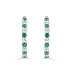 14K WHITE GOLD 3 3/8CT ROUND/ROUND GREEN EMERALD DIAMOND LADIES HOOP EARRINGS - Image 3