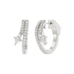 14K WHITE GOLD 3/4CT ROUND/LOZENGE DIAMOND LADIES HOOP EARRINGS - Image 3