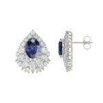 14K WHITE GOLD 4 3/4CT ROUND/MARQUISE/BLUE SAPPHIRE OVAL LADIES EARRING (BLUE SAPPHIRE OVAL DIAMOND 2 3/4CT) - Image 2