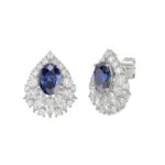 14K WHITE GOLD 4 3/4CT ROUND/MARQUISE/BLUE SAPPHIRE OVAL LADIES EARRING (BLUE SAPPHIRE OVAL DIAMOND 2 3/4CT) - Image 3