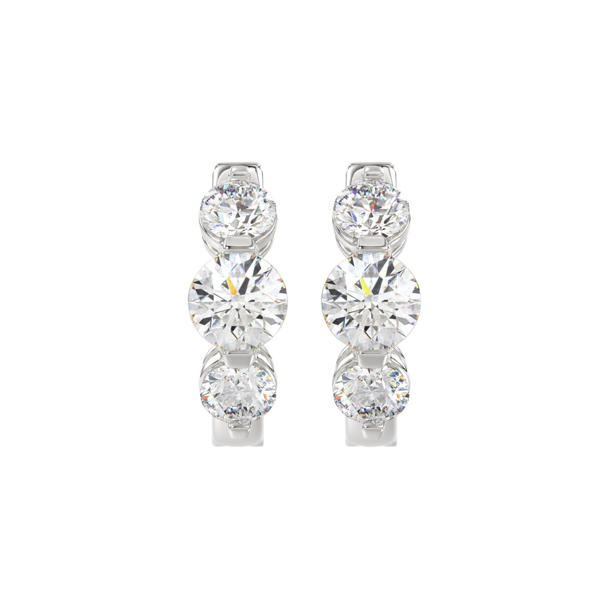 14K WHITE GOLD 4.00CT ROUND DIAMOND LADIES HOOPS EARRINGS - Image 1