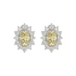 14K WHITE GOLD CRAFTED WITH 18K YELLOW GOLD BACK PLATE 1 1/2CT ROUND/YELLOW OVAL DIAMOND LADIES EARRINGS