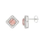 14K WHITE GOLD CRAFTED WITH 18K YELLOW GOLD BACK PLATE 1 1/4CT ROUND/PINK CUSHION DIAMOND LADIES EARRINGS - Image 2
