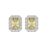 14K WHITE GOLD CRAFTED WITH 18K YELLOW GOLD BACK PLATE 1 1/4CT ROUND/YELLOW EMERALD DIAMOND LADIES EARRINGS