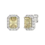 14K WHITE GOLD CRAFTED WITH 18K YELLOW GOLD BACK PLATE 1 1/4CT ROUND/YELLOW EMERALD DIAMOND LADIES EARRINGS - Image 3