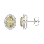 14K WHITE GOLD CRAFTED WITH 18K YELLOW GOLD BACK PLATE 1 1/4CT ROUND/YELLOW OVAL DIAMOND LADIES EARRINGS - Image 2