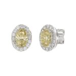 14K WHITE GOLD CRAFTED WITH 18K YELLOW GOLD BACK PLATE 1 1/4CT ROUND/YELLOW OVAL DIAMOND LADIES EARRINGS - Image 3
