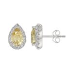 14K WHITE/YELLOW GOLD 2 1/2CT ROUND/YELLOW PEAR DIAMOND LADIES EARRING (CENTER STONE PEAR DIAMOND 1CT) - Image 2