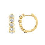 14K YELLOW GOLD 1 1/2CT OVAL DIAMOND HOOP EARRINGS - Image 2