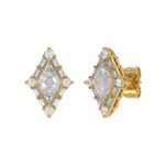 14K YELLOW GOLD 1 1/3CT ROUND/BAGUETTE/KITE STEP CUT DIAMOND LADIES EARRINGS - Image 3