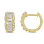 14K YELLOW GOLD 1 3/4CT ROUND/EMERALD DIAMOND HOOP EARRINGS