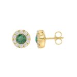 14K YELLOW GOLD 1/2CT ROUND/ROUND GREEN EMERALD DIAMOND LADIES EARRING - Image 2