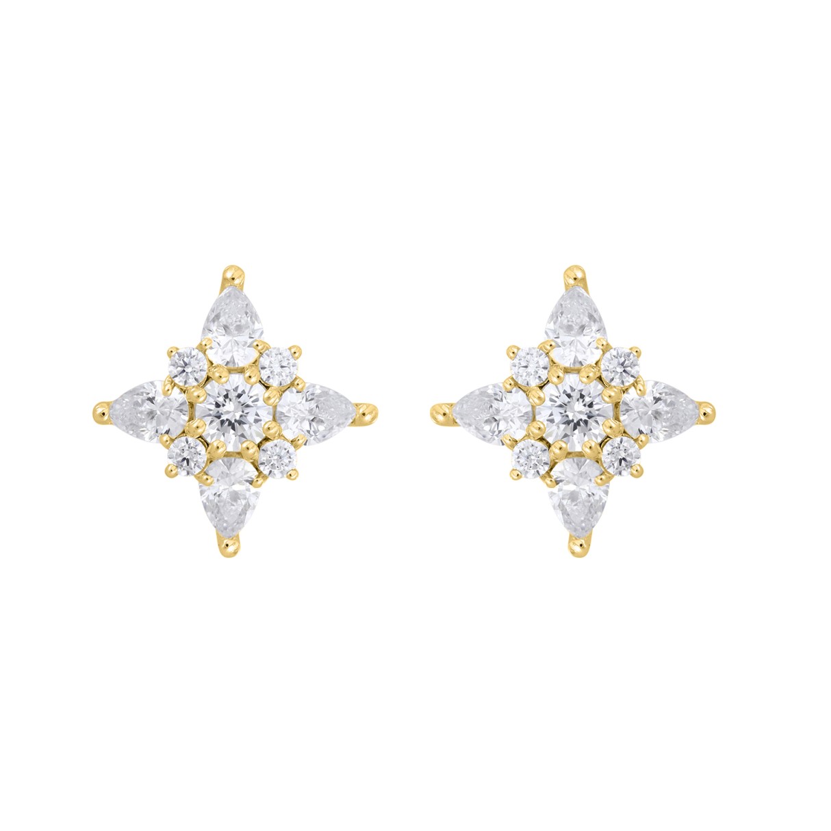 14K YELLOW GOLD 1CT ROUND/PEAR DIAMOND LADIES EARRINGS - Image 1