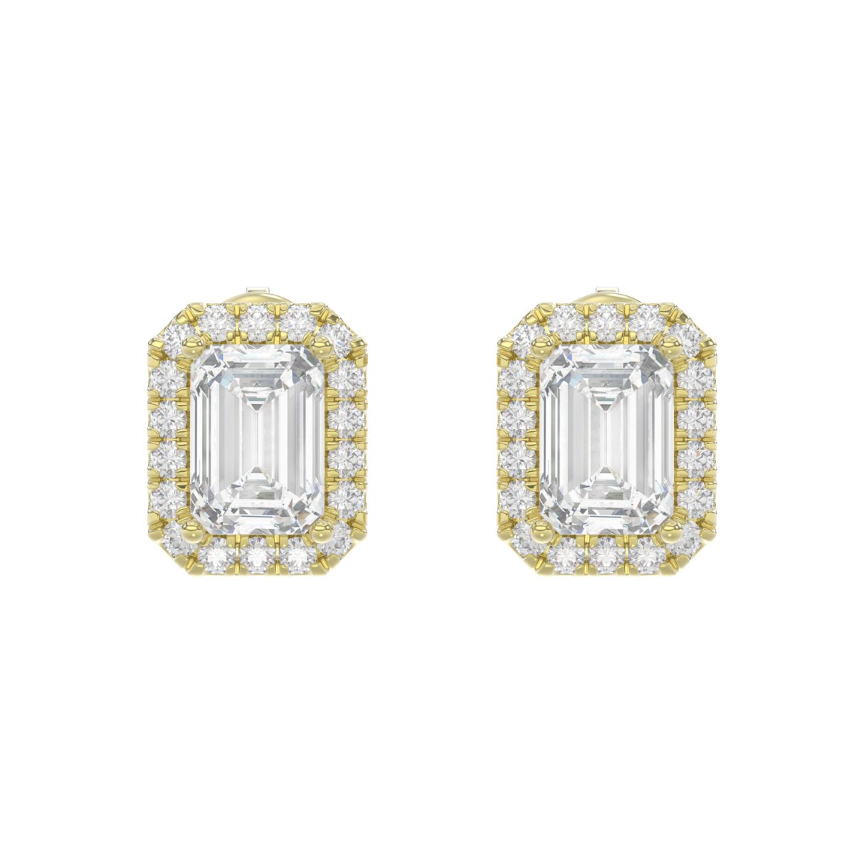 14K YELLOW GOLD 2 1/3CT ROUND/EMERALD DIAMOND LADIES EARRINGS (CENTER STONE EMERALD DIAMOND 1CT) - Image 1