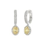 1K WHITE GOLD 2 3/4CT ROUND/YELLOW OVAL DIAMOND LADIES EARRINGS - Image 2