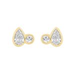 3/4CT Yellow Gold 10K Collection Linked Hearts Two-Stone Diamond Stud Ladies Earrings Round & Pear Cut Diamond (Color F-G -Clarity VS1/VS2)