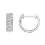Classic 10K White Gold  Round & Baguette Lab Grown Diamond ladies Hoop Earrings 1/2CT (Color F-G -Clarity VS1/VS2) - Image 2