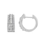 Classic 10K White Gold  Round & Baguette Lab Grown Diamond ladies Hoop Earrings 1CT (Color F-G -Clarity VS1/VS2) - Image 2