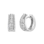 Classic 10K White Gold  Round & Baguette Lab Grown Diamond ladies Hoop Earrings 3/4CT (Color F-G -Clarity VS1/VS2) - Image 3