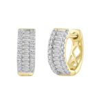 Classic 10K Yellow Gold  Round & Baguette Lab Grown Diamond ladies Hoop Earrings 1/2CT (Color F-G -Clarity VS1/VS2) - Image 3