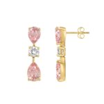 ETERNAL BLUSH COLLECTION 14K YELLOW GOLD 5 1/2CT ROUND/ PINK PEAR DIAMOND LADIES EARRINGS - Image 2